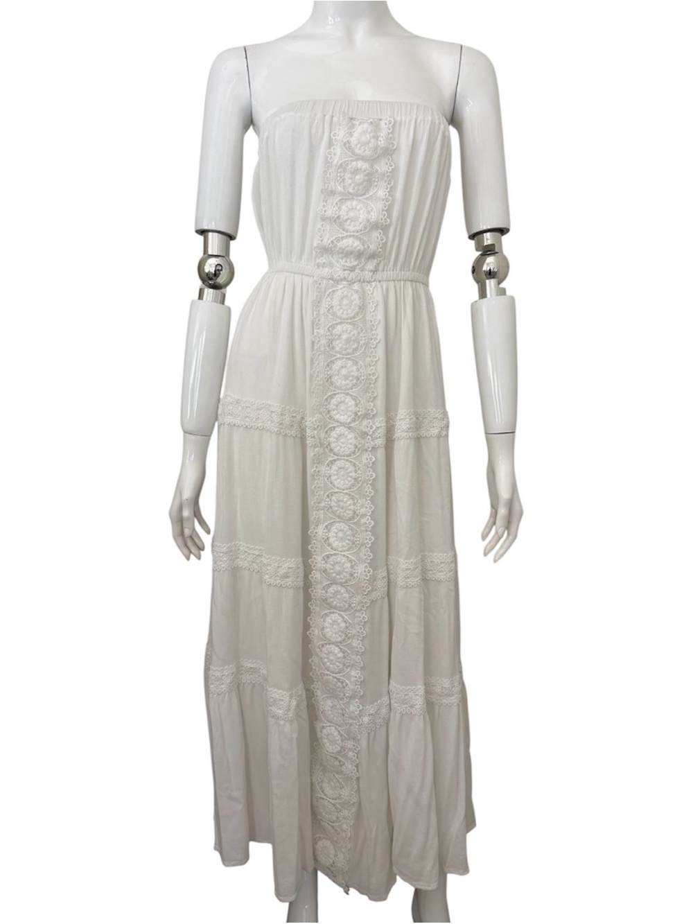 Justify White Strapless Lace-Trim Maxi Dress